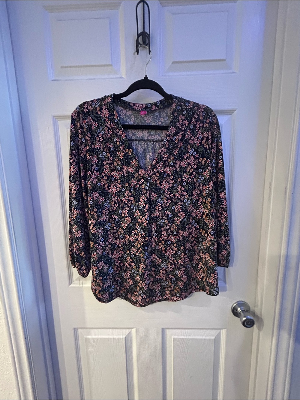 Vince Camuto Navy Blouse with Coral Floral Print